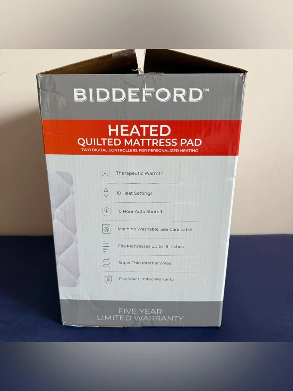NIB Biddeford Heated Quilted Mattress Pad w Two Digital Controllers Queen Q